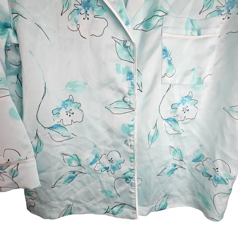 Kate Spade Womens Floral 2pc Pajama Set Size S Sleepwear Loungewear Satin Blue